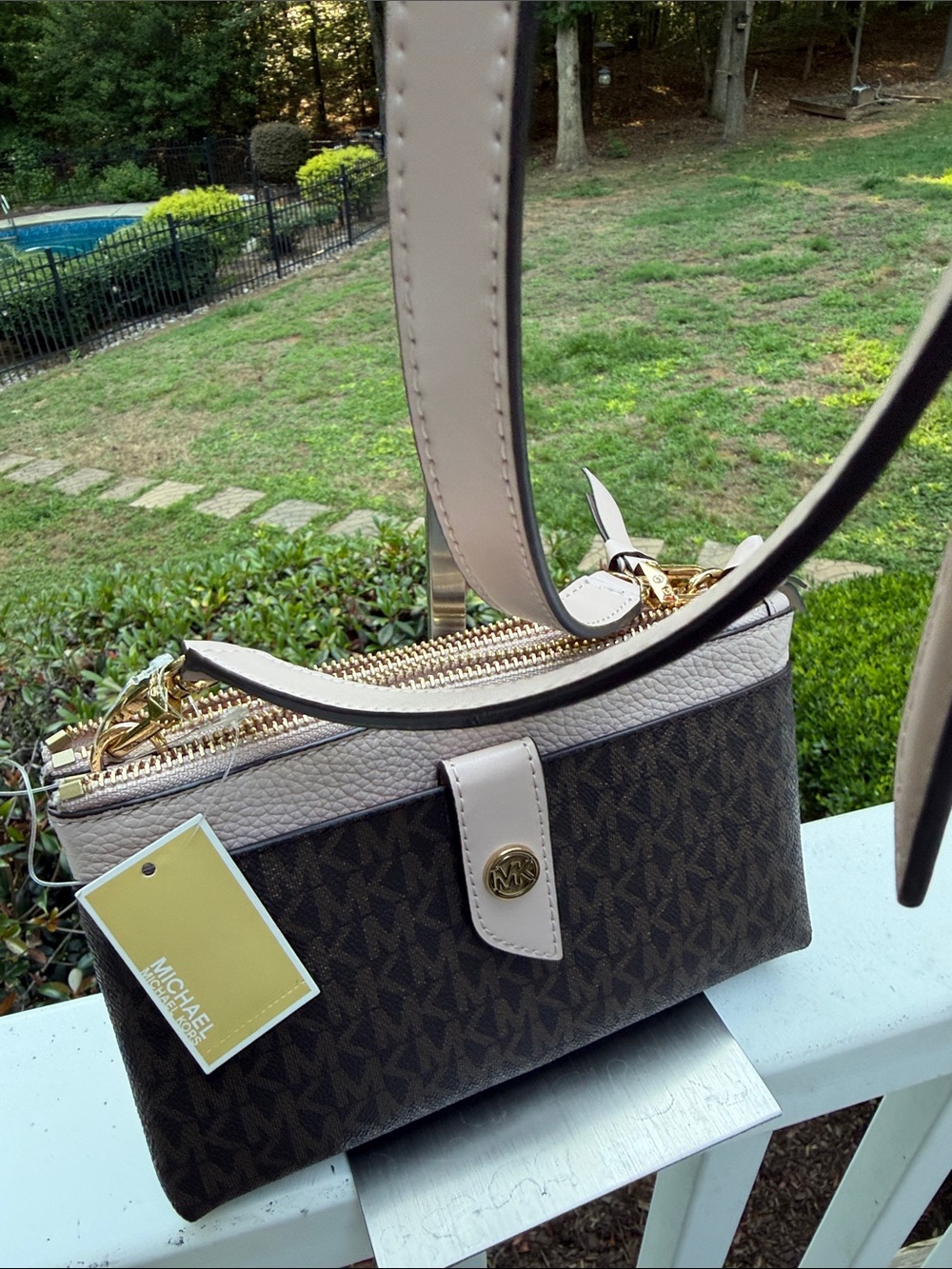 Michael Kors Brown Logo Crossbody with Light Taupe Strap NWT - Picture 17 of 17